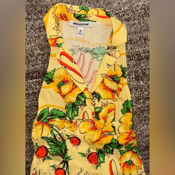 URBAN OUTFITTERS UO WILLOW MIDI SLEVELESS COLLARD DRESS FLORAL YELLOW ORANGE MED - Picture 5 of 8